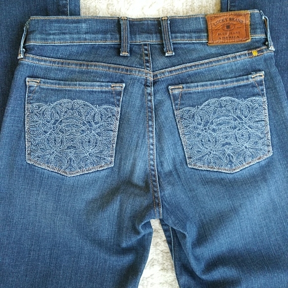 Lucky Brand Embroidered Sofia Boot Cut Jeans 4 / 27R Blue - Picture 7 of 16